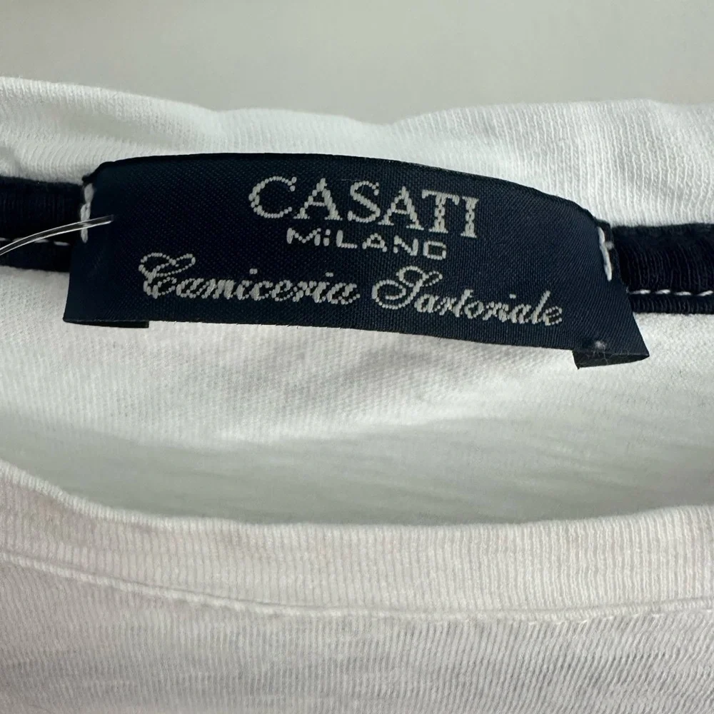 Casati Milano Classic White Crewneck T-Shirt Italian Designer Tee Size M - Picture 5 of 5